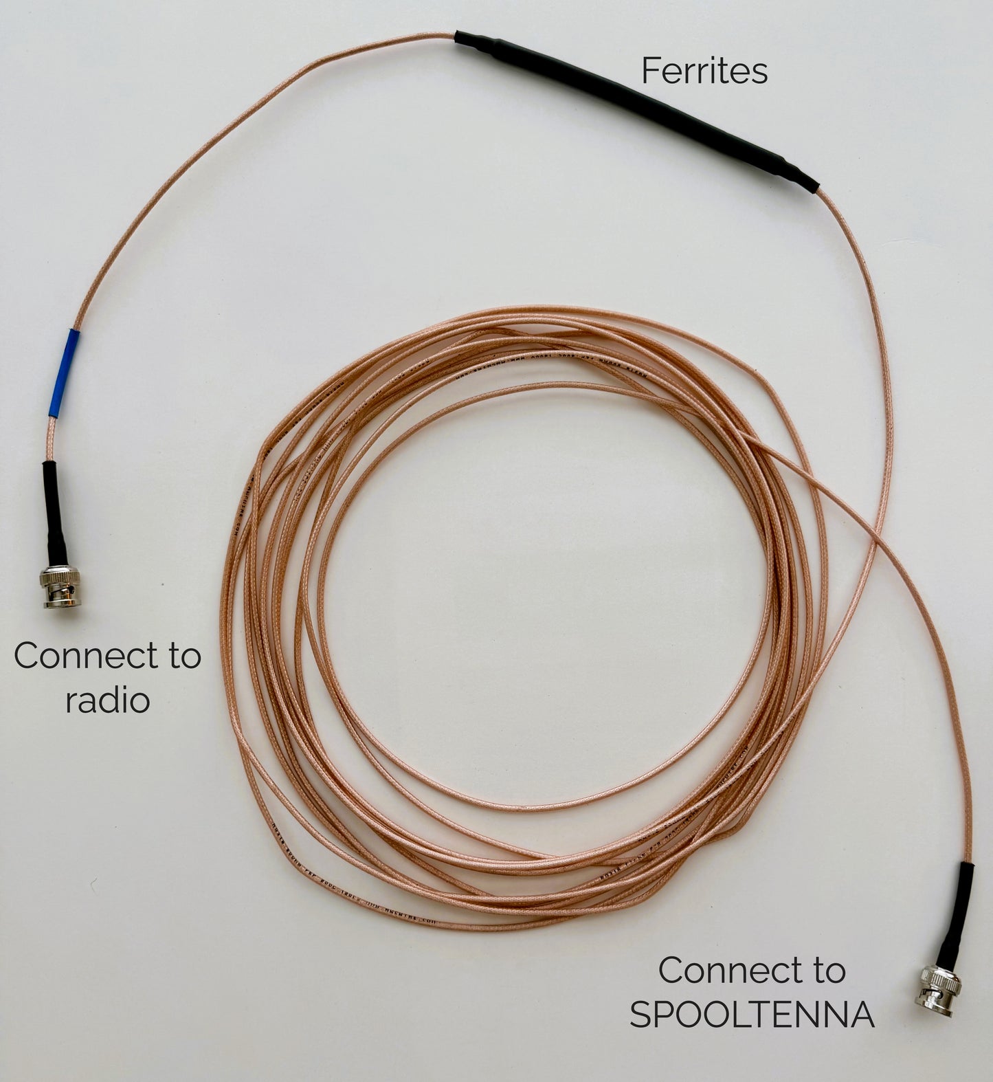 25' RG-316 Coax With 5 Ferrites, BNC Male to BNC Male